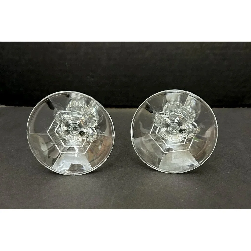 Vtg Pair of Candlesticks Clear Glass Faceted Taper Candle Holder‎ Tablescape 4